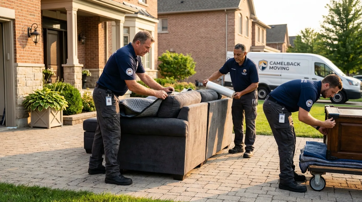 Large estate moving crew wrapping furniture in Elkins, AR