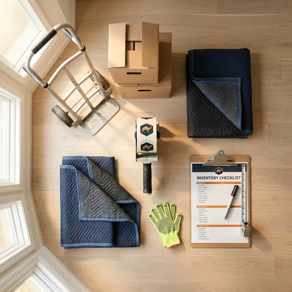 Professional moving supplies and packing materials layout for Elkins residential relocations